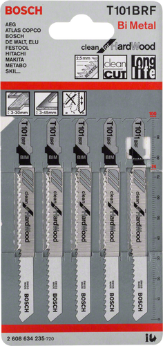 5 Лобзикових ПИЛОК T 101 BRF Clean for HardWood, BIM