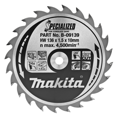 Диск пиляльний по деревині для акум. пил SPECIALIZED 136x10 мм 24T