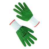 Рукавички синтетичні білі з зеленим спіненим повним латексним покриттям 69397 "б", 9 р. .  (69397)