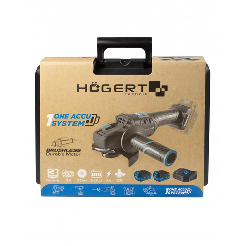 Набір Акумуляторна безщіткова шліфувальна машина кутова  125 мм 18В + 2 акумулятора 4Аг + зарядний пристрій 4А + кейс