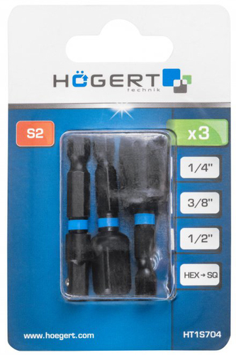 Набор ударных адаптеров для торцевых головок 1/4", 3 шт.