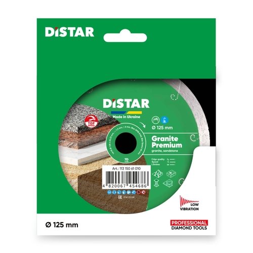 Круг алмазний вiдрiзний 1A1R 125x1,5x8x22,23 Granite Premium Distar 4820067454686 - фото 2 в каталозі Диски